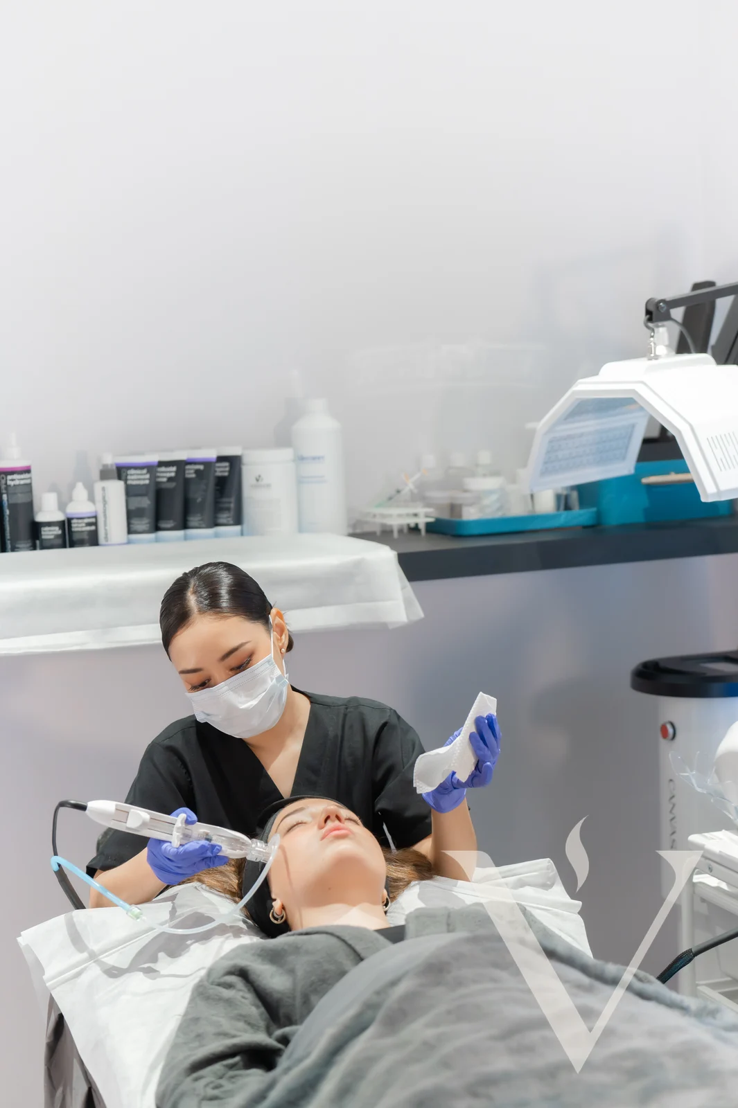 A physician performing a skin treatment in the CANVAS Medical Clinic treatment room, Penang