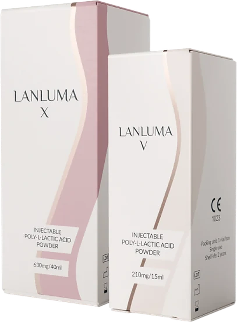 Lanluma X and Lanluma V poly-L-lactic acid (PLLA) filler boxes at CANVAS Medical Clinic, Penang