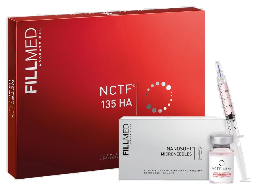 FILLMED NCTF 135 HA box, syringe and NANOSOFT Microneedles vial at CANVAS Medical Clinic, Penang
