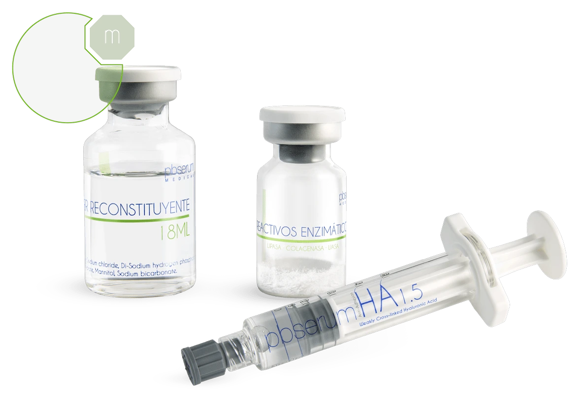 PB Serum reconstituting diluent and enzymatic reagent vials with weakly cross-linked HA syringe at CANVAS Medical Clinic, Penang
